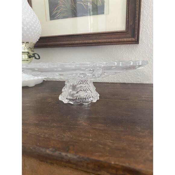 Vintage Crystal Christmas Cookie Plate Footed Plate Pedestal Plate Santa Plate - Picture 2 of 6